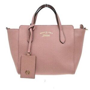GUCCI Logo Swing Hand Bag Leather Pink Made In Italy 79KP326